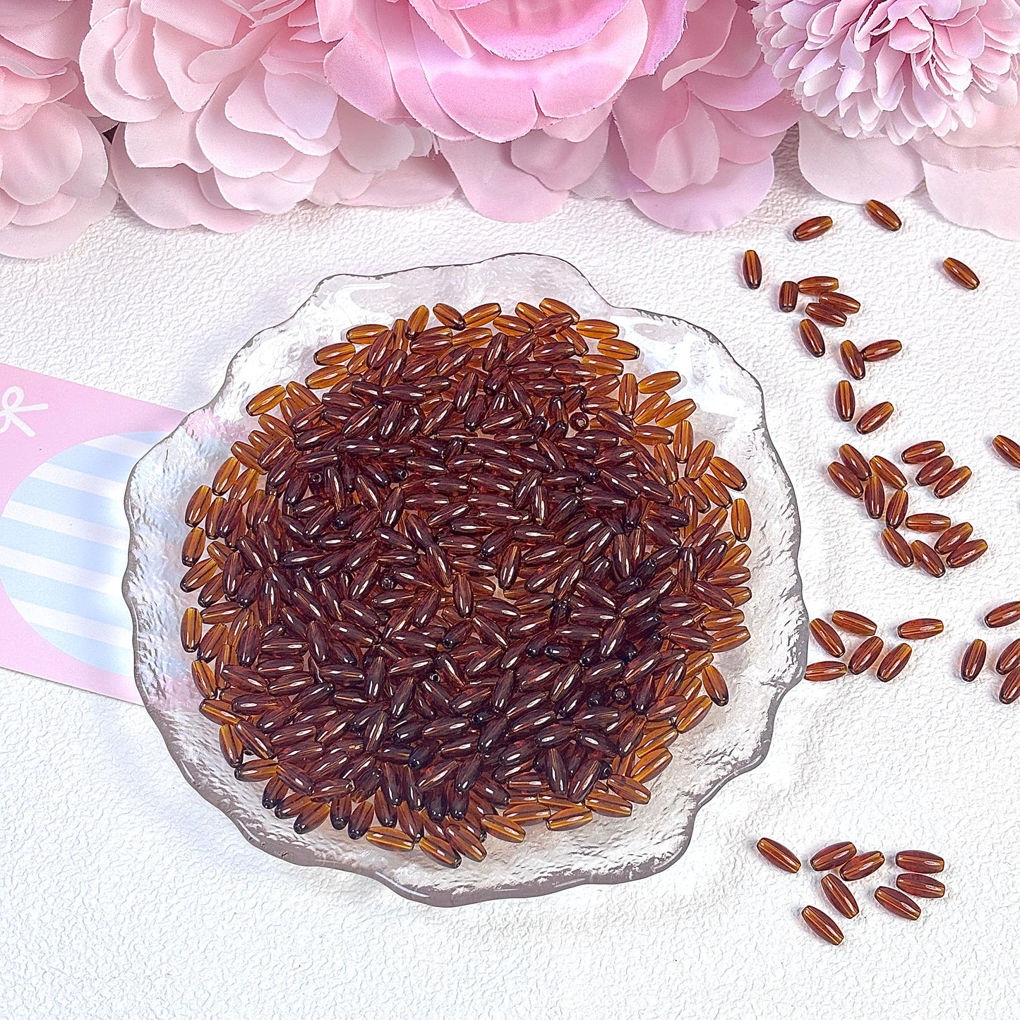 Transparent long rice beads