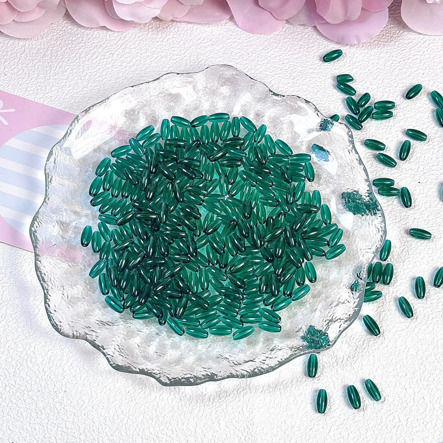 Transparent long rice beads