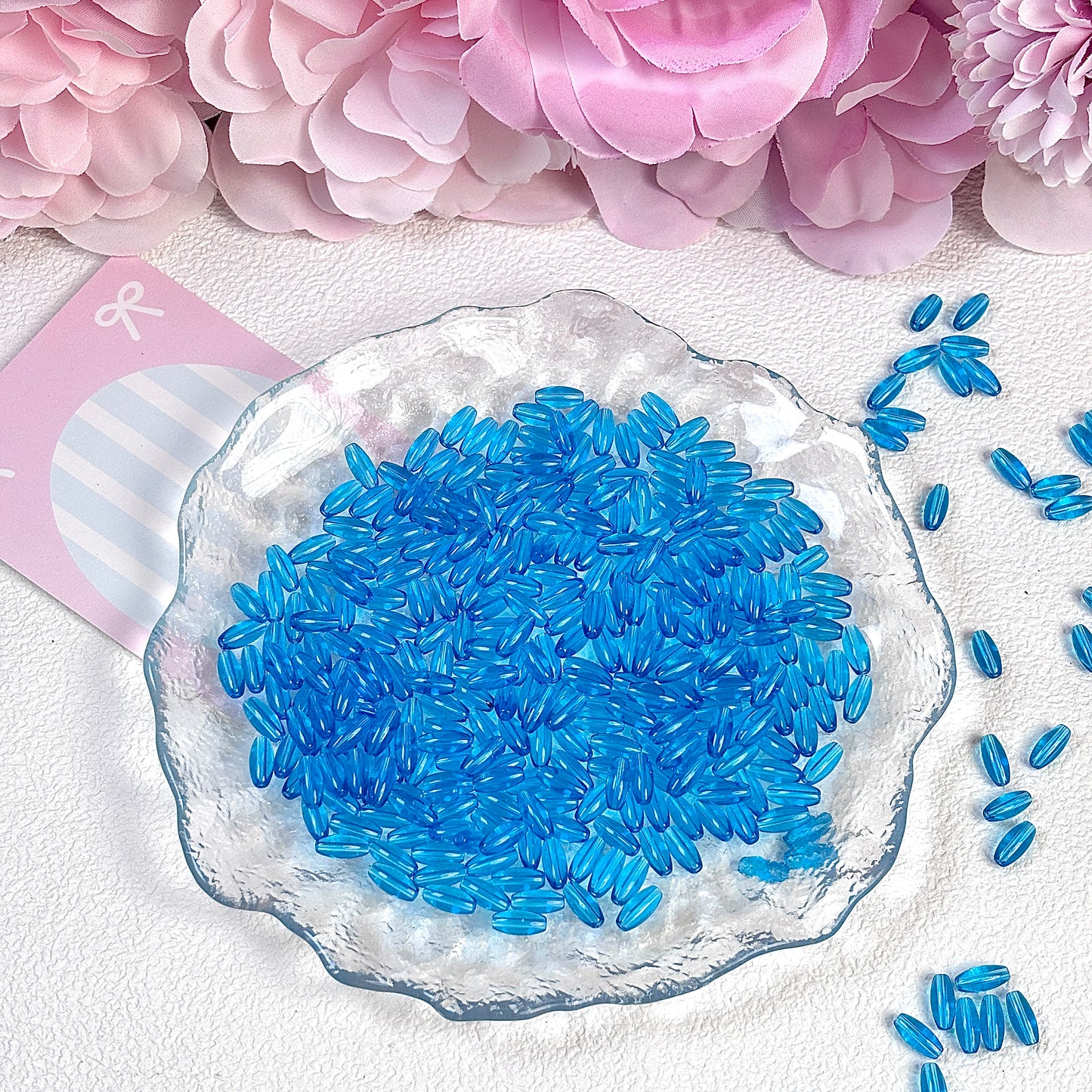 Transparent long rice beads