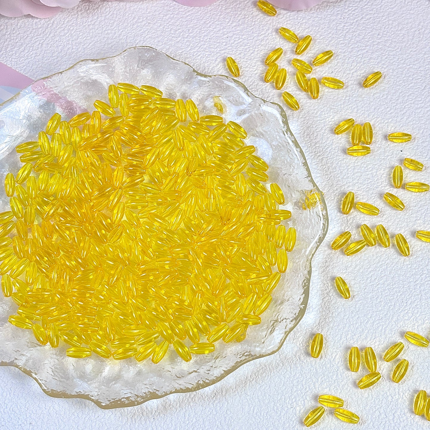 Transparent long rice beads