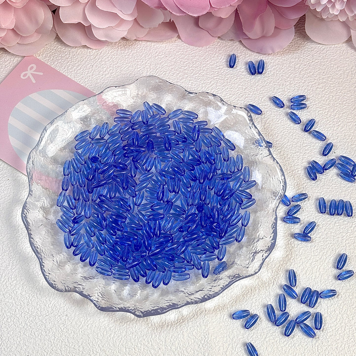 Transparent long rice beads